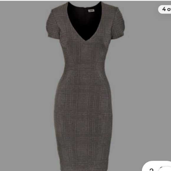 L'Agence Gray Black Plaid Fitted Short Sleeve w/Sweetheart Neckline Dress - Picture 4 of 13